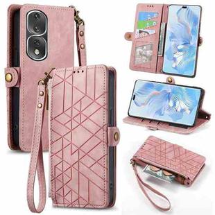 For Honor 80 Pro Geometric Zipper Wallet Side Buckle Leather Phone Case(Pink)