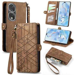 For Honor 80 Pro Geometric Zipper Wallet Side Buckle Leather Phone Case(Brown)