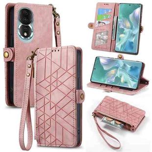 For Honor 80 Geometric Zipper Wallet Side Buckle Leather Phone Case(Pink)