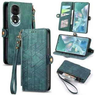 For Honor 80 Geometric Zipper Wallet Side Buckle Leather Phone Case(Green)