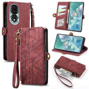 For Honor 80 Geometric Zipper Wallet Side Buckle Leather Phone Case(Red)