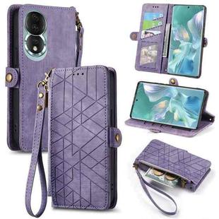 For Honor 80 Geometric Zipper Wallet Side Buckle Leather Phone Case(Purple)