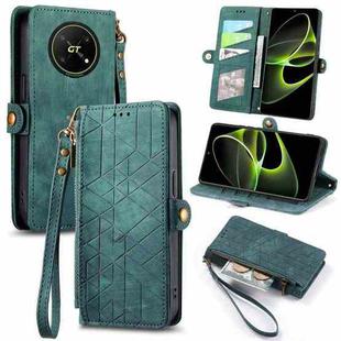 For Honor X40 GT Geometric Zipper Wallet Side Buckle Leather Phone Case(Green)