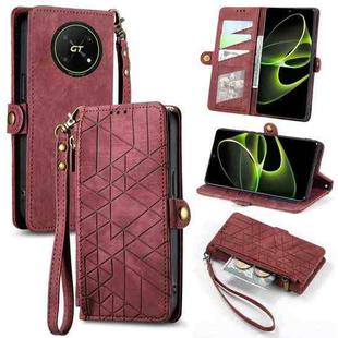 For Honor X40 GT Geometric Zipper Wallet Side Buckle Leather Phone Case(Red)