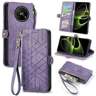 For Honor X40 GT Geometric Zipper Wallet Side Buckle Leather Phone Case(Purple)