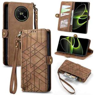 For Honor X40 GT Geometric Zipper Wallet Side Buckle Leather Phone Case(Brown)