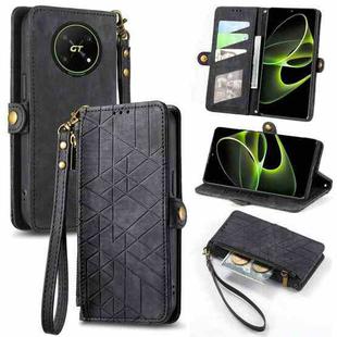 For Honor X40 GT Geometric Zipper Wallet Side Buckle Leather Phone Case(Black)