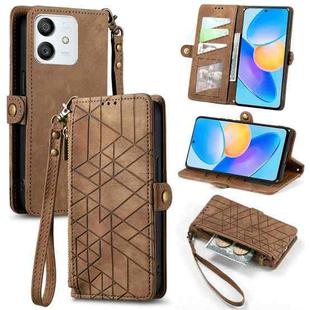 For Honor Play 6T Pro Geometric Zipper Wallet Side Buckle Leather Phone Case(Brown)