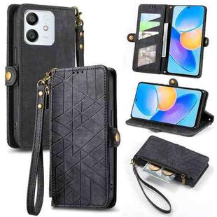 For Honor Play 6T Pro Geometric Zipper Wallet Side Buckle Leather Phone Case(Black)