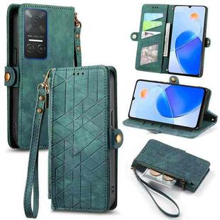 For Honor Play 6T Geometric Zipper Wallet Side Buckle Leather Phone Case(Green)