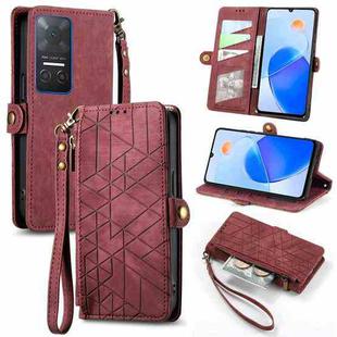 For Honor Play 6T Geometric Zipper Wallet Side Buckle Leather Phone Case(Red)