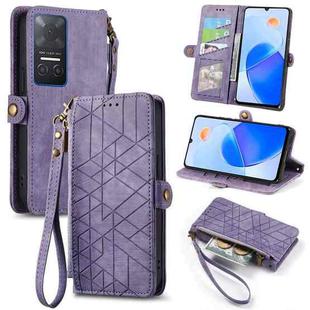For Honor Play 6T Geometric Zipper Wallet Side Buckle Leather Phone Case(Purple)