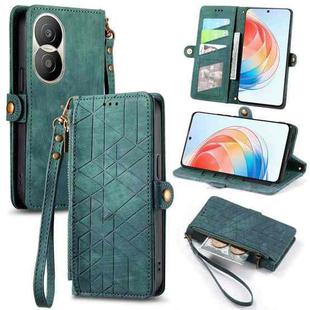 For Honor X40i Geometric Zipper Wallet Side Buckle Leather Phone Case(Green)