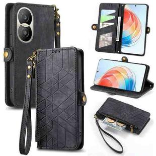 For Honor X40i Geometric Zipper Wallet Side Buckle Leather Phone Case(Black)