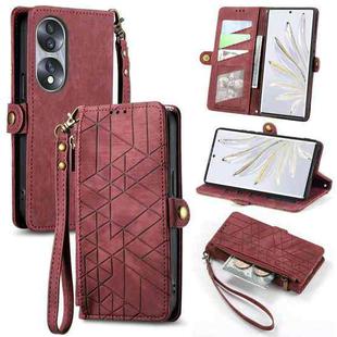 For Honor 70 Pro Geometric Zipper Wallet Side Buckle Leather Phone Case(Red)