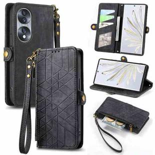 For Honor 70 Pro Geometric Zipper Wallet Side Buckle Leather Phone Case(Black)