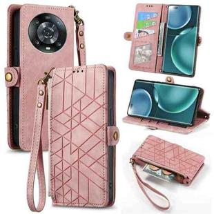For Honor Magic4 Pro Geometric Zipper Wallet Side Buckle Leather Phone Case(Pink)