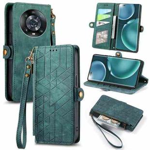 For Honor Magic4 Geometric Zipper Wallet Side Buckle Leather Phone Case(Green)