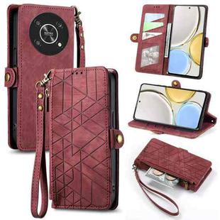 For Honor Magic4 Lite Geometric Zipper Wallet Side Buckle Leather Phone Case(Red)