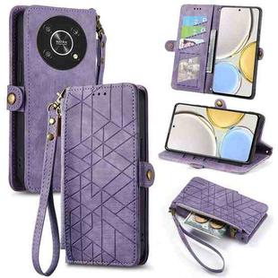 For Honor Magic4 Lite Geometric Zipper Wallet Side Buckle Leather Phone Case(Purple)
