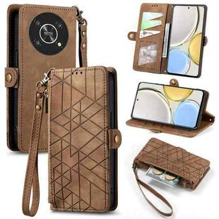 For Honor Magic4 Lite Geometric Zipper Wallet Side Buckle Leather Phone Case(Brown)