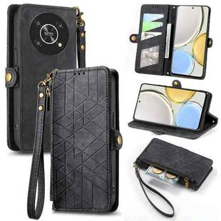 For Honor Magic4 Lite Geometric Zipper Wallet Side Buckle Leather Phone Case(Black)