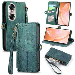 For Honor 60 Geometric Zipper Wallet Side Buckle Leather Phone Case(Green)