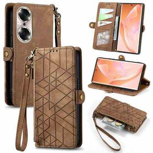 For Honor 60 Geometric Zipper Wallet Side Buckle Leather Phone Case(Brown)