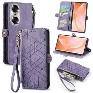 For Honor 60 Pro Geometric Zipper Wallet Side Buckle Leather Phone Case(Purple)