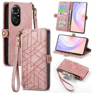 For Honor 50 SE Geometric Zipper Wallet Side Buckle Leather Phone Case(Pink)