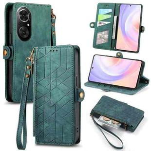 For Honor 50 SE Geometric Zipper Wallet Side Buckle Leather Phone Case(Green)