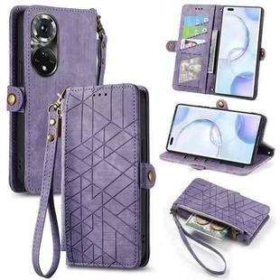 For Honor 50 Pro Geometric Zipper Wallet Side Buckle Leather Phone Case(Purple)