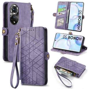 For Honor 50 Geometric Zipper Wallet Side Buckle Leather Phone Case(Purple)