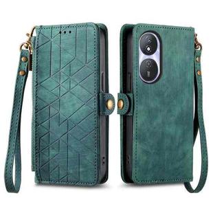 For Honor Play 50 Plus Geometric Zipper Wallet Side Buckle Leather Phone Case(Green)