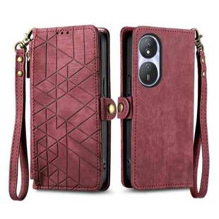 For Honor Play 50 Plus Geometric Zipper Wallet Side Buckle Leather Phone Case(Red)