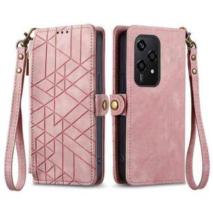 For Honor 200 Lite Global  Geometric Zipper Wallet Side Buckle Leather Phone Case(Pink)