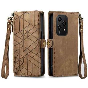 For Honor 200 Lite Global  Geometric Zipper Wallet Side Buckle Leather Phone Case(Brown)