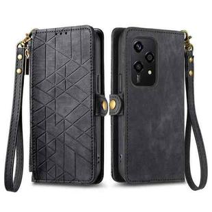 For Honor 200 Lite Global  Geometric Zipper Wallet Side Buckle Leather Phone Case(Black)