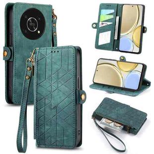 For Honor X30 Geometric Zipper Wallet Side Buckle Leather Phone Case(Green)