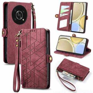 For Honor X30 Geometric Zipper Wallet Side Buckle Leather Phone Case(Red)
