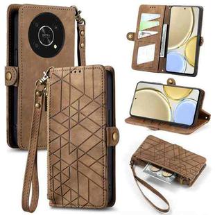 For Honor X30 Geometric Zipper Wallet Side Buckle Leather Phone Case(Brown)
