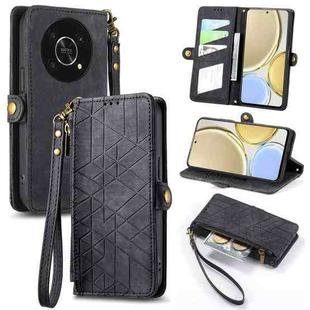 For Honor X30 Geometric Zipper Wallet Side Buckle Leather Phone Case(Black)