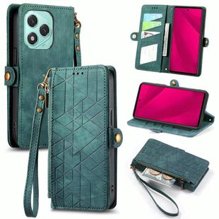 For Honor 400 Lite Geometric Zipper Wallet Side Buckle Leather Phone Case(Green)
