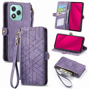 For Honor 400 Lite Geometric Zipper Wallet Side Buckle Leather Phone Case(Purple)