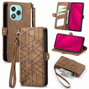 For Honor 400 Lite Geometric Zipper Wallet Side Buckle Leather Phone Case(Brown)