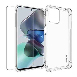 For Motorola Moto G23 4G ENKAY Transparent TPU Shockproof Phone Case with Glass Film