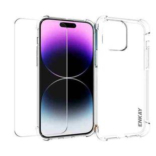 For iPhone 14 Pro Max ENKAY Transparent TPU Shockproof Phone Case with Glass Film