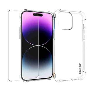 For iPhone 15 Pro Max ENKAY Transparent TPU Shockproof Phone Case with Glass Film