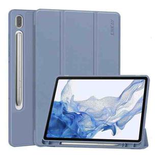 For Samsung Galaxy Tab S9 ENKAY Tri-fold Custer Leather TPU Bottom Smart Case with Pen Slot(Purple)