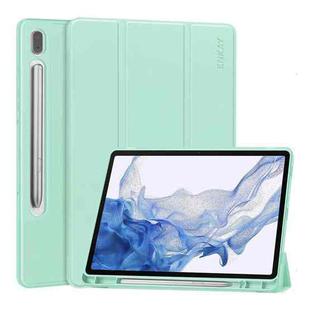 For Samsung Galaxy Tab S9 ENKAY Tri-fold Custer Leather TPU Bottom Smart Case with Pen Slot(Light Green)